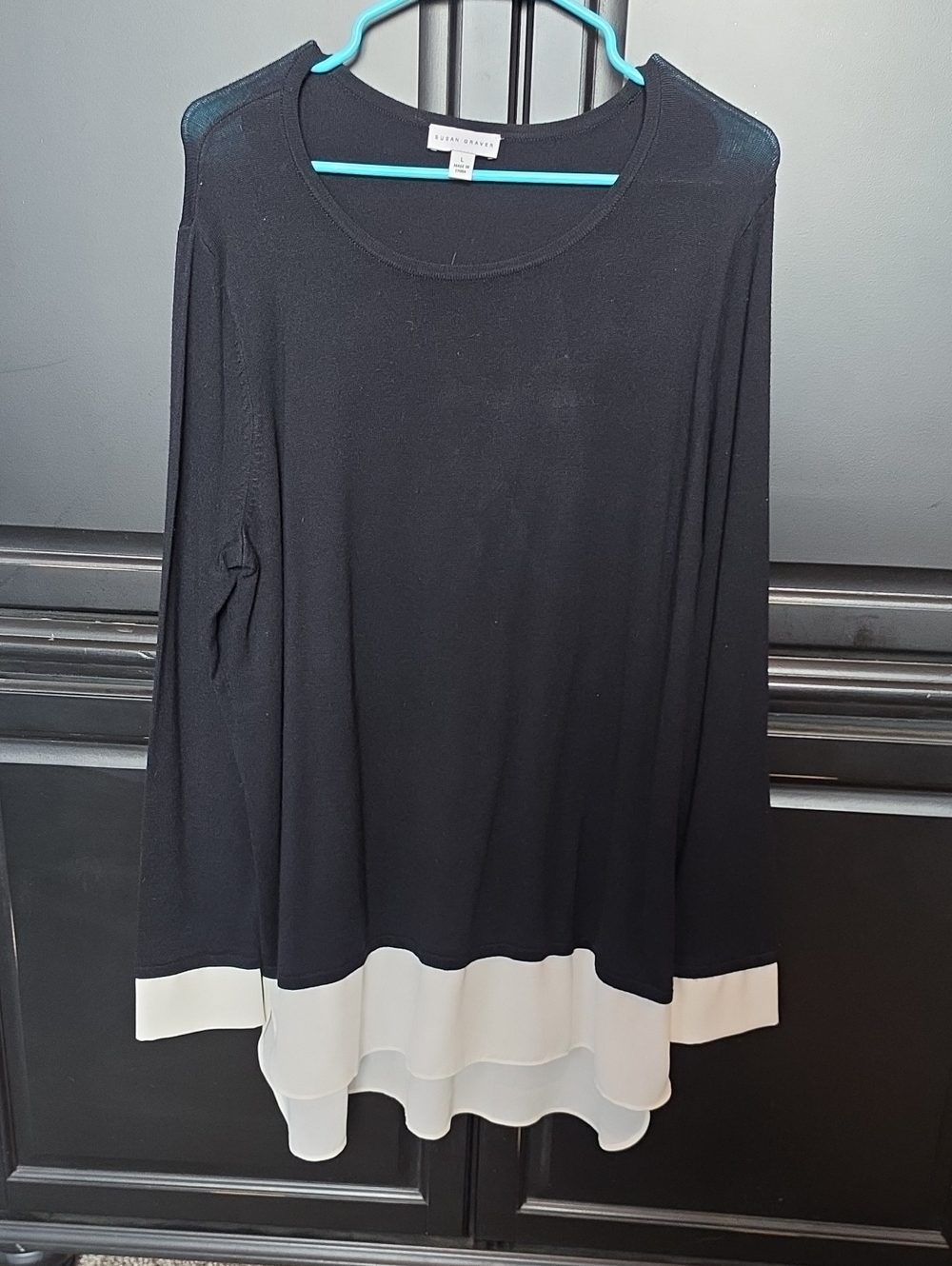 Susan Graver Black Tunic with White Layered Hem